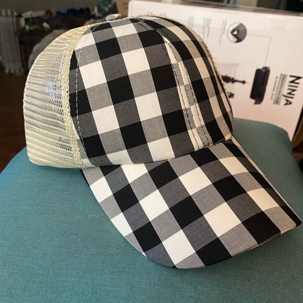 Crisscross messy bun Buffalo Checkered Hat